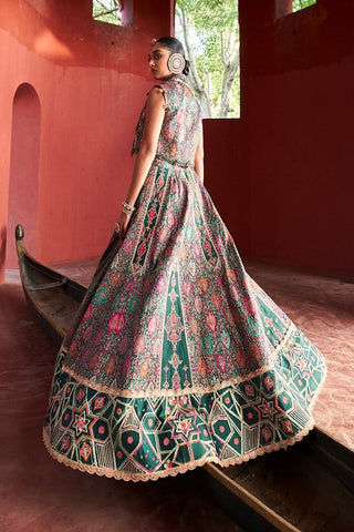 Dark Green Jamawar Lehenga Set by Aditi Gupta available on Indiaspopup.com