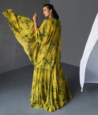 Bhumika Sharma-Mustard Embroidered Cape And Lehenga Set-INDIASPOPUP.COM