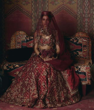 Maroon 3d flower lehenga set