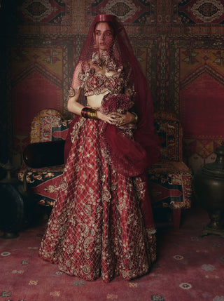 Maroon 3d flower lehenga set