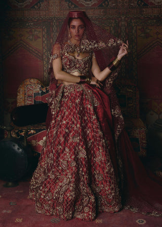 Maroon 3d flower lehenga set