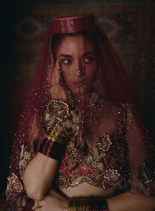 Maroon 3d flower lehenga set