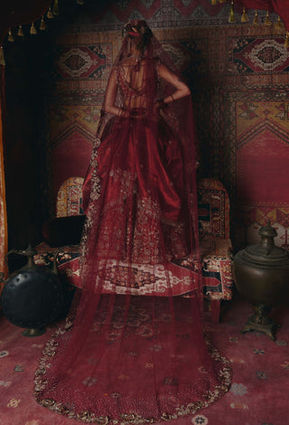 Maroon 3d flower lehenga set