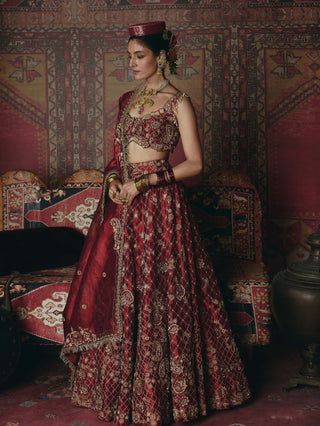 Maroon 3d flower lehenga set