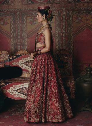 Maroon 3d flower lehenga set