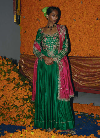 Green soft silk anarkali set