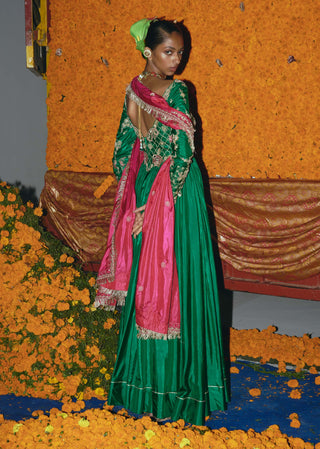 Green soft silk anarkali set