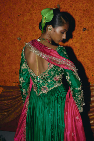 Green soft silk anarkali set