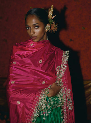 Green soft silk anarkali set