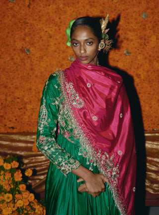 Green soft silk anarkali set