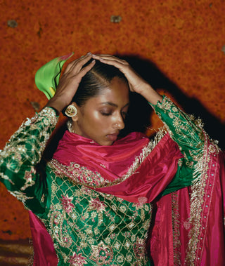 Green soft silk anarkali set