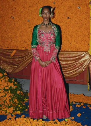 Pink soft silk anarkali set