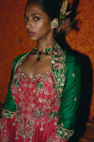 Pink soft silk anarkali set