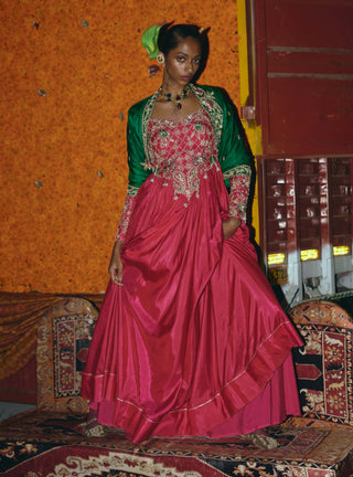 Pink soft silk anarkali set