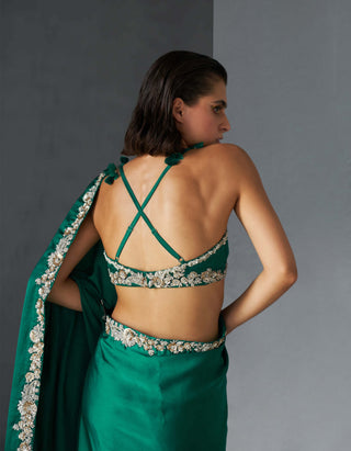 Bhumika Sharma-Teal Green Bustier And Sari-INDIASPOPUP.COM