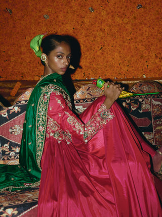 Pink soft silk anarkali set