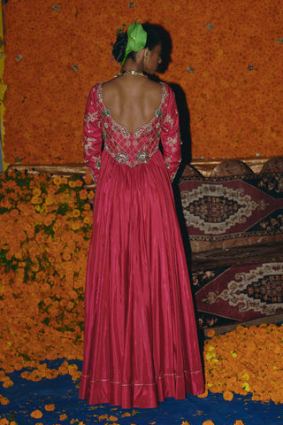 Pink soft silk anarkali set