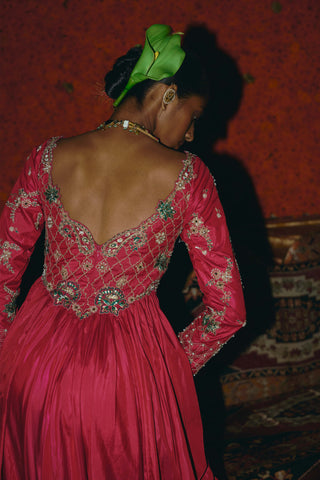 Pink soft silk anarkali set