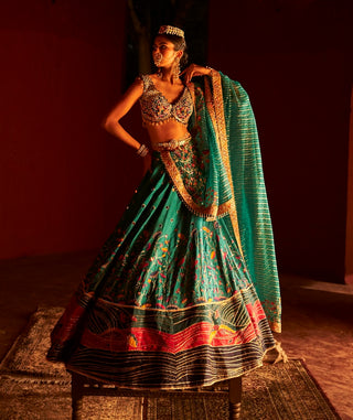 Teal Blue Paithani Silk Lehenga Set by Aditi Gupta available on Indiaspopup.com