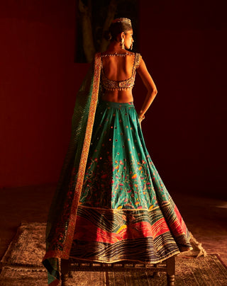 Teal Blue Paithani Silk Lehenga Set by Aditi Gupta available on Indiaspopup.com