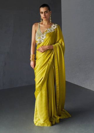Bhumika Sharma-Yellow Embroidered Sari And Blouse-INDIASPOPUP.COM