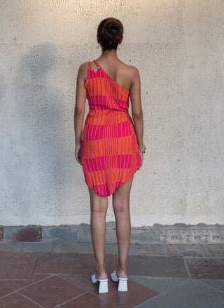 Meko Studio-Pink Orange Sadie Dress-INDIASPOPUP.COM