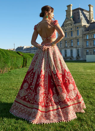 Red And Green Lehenga Set by Jigar And Nikita, available on Indiaspopup.com