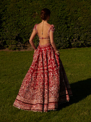 Crimson Red Lehenga Set by Jigar And Nikita, available on Indiaspopup.com