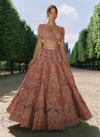 Mauve Velvet Lehenga Set by Jigar And Nikita, available on Indiaspopup.com