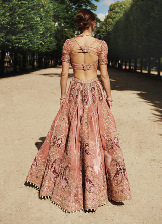 Mauve Velvet Lehenga Set by Jigar And Nikita, available on Indiaspopup.com