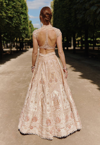 Rust Beige Bridal Lehenga Set by Jigar And Nikita, available on Indiaspopup.com