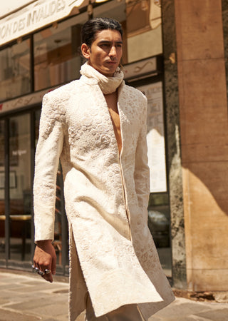 White Monotone Sherwani Set by Jigar And Nikita Men, available on Indiaspopup.com