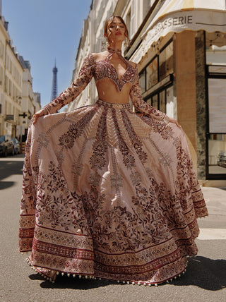 Maroon & Ivory Lehenga Set by Jigar And Nikita, available on Indiaspopup.com