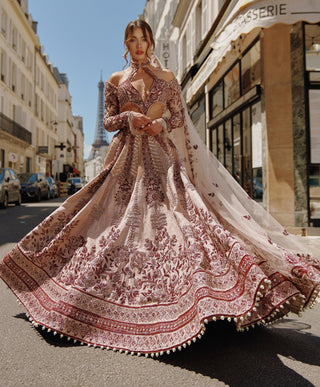 Maroon & Ivory Lehenga Set by Jigar And Nikita, available on Indiaspopup.com