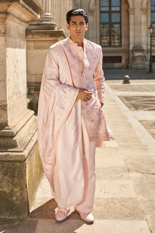 Blush Pink Sherwani Set by Jigar And Nikita Men, available on Indiaspopup.com