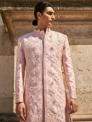 Blush Pink Sherwani Set by Jigar And Nikita Men, available on Indiaspopup.com