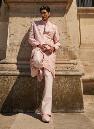 Blush Pink Sherwani Set by Jigar And Nikita Men, available on Indiaspopup.com