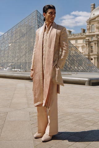 Apricot Brown Sherwani Set by Jigar And Nikita Men, available on Indiaspopup.com