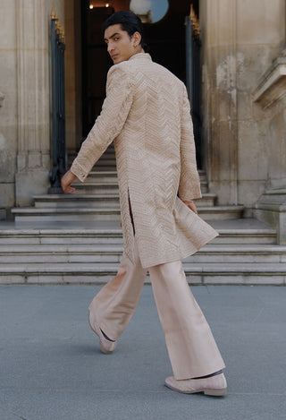 Apricot Brown Sherwani Set by Jigar And Nikita Men, available on Indiaspopup.com