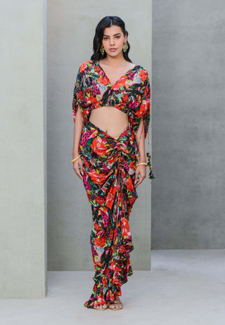 Rishi & Vibhuti-Multicolor Printed Crepe Top And Skirt-INDIASPOPUP.COM