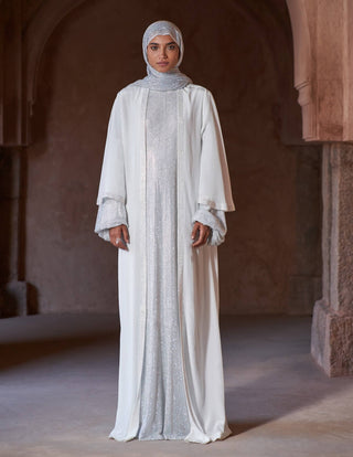 Sharifa white abaya and jacket set