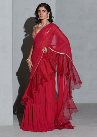 Rishi & Vibhuti-Crimson Gales Lehenga Sari And Blouse-INDIASPOPUP.COM