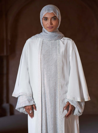 Sharifa white abaya and jacket set