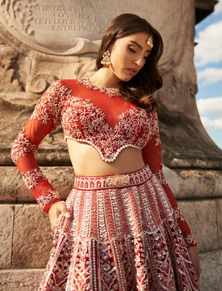 Carnelian Red Lehenga Set by Jigar And Nikita, available on Indiaspopup.com