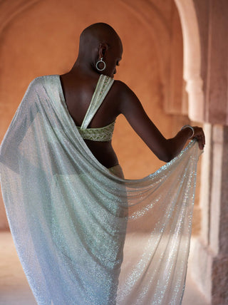 Saanch mint green blue sari and blouse