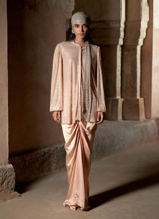 Ashra nude tunic and skirt set