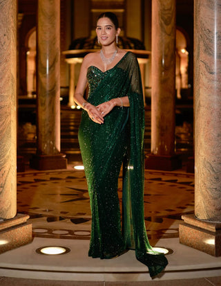 Nour emerald green sari and corset