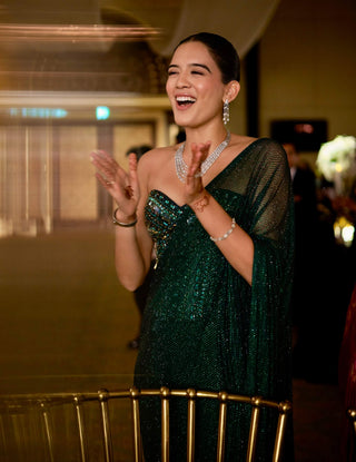 Nour emerald green sari and corset