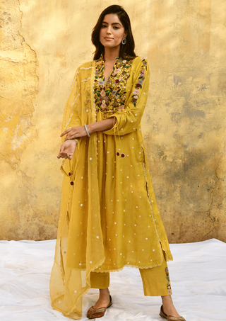 Niti Bothra-Yellow Orchid Kurta And Pants-INDIASPOPUP.COM