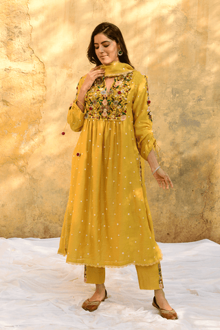 Niti Bothra-Yellow Orchid Kurta And Pants-INDIASPOPUP.COM